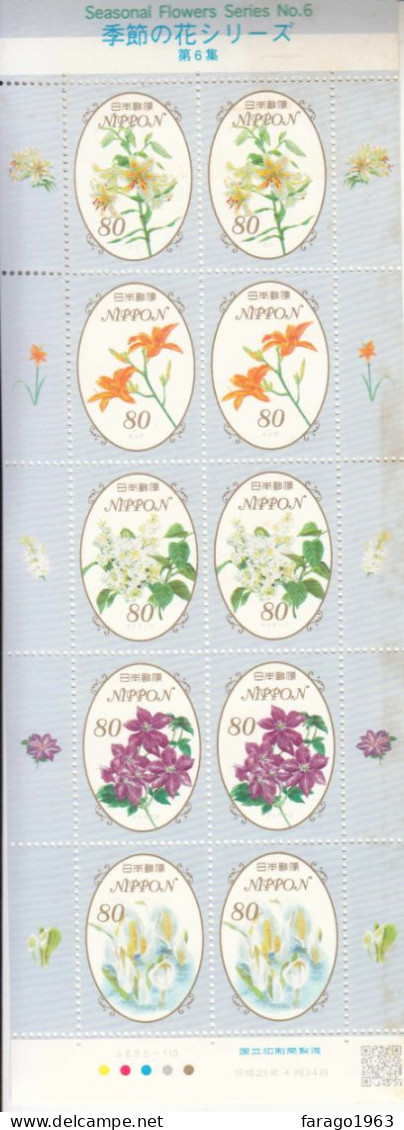 2013 Japan Seasonal Flowers #6 Miniature Sheet Of 10 MNH - Neufs