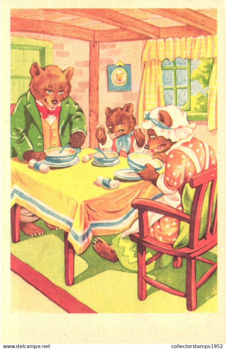 ILLUSTRATION, HUMOUR, BEARS EATING AT TABLE, NETHERLANDS, POSTCARD - Humour