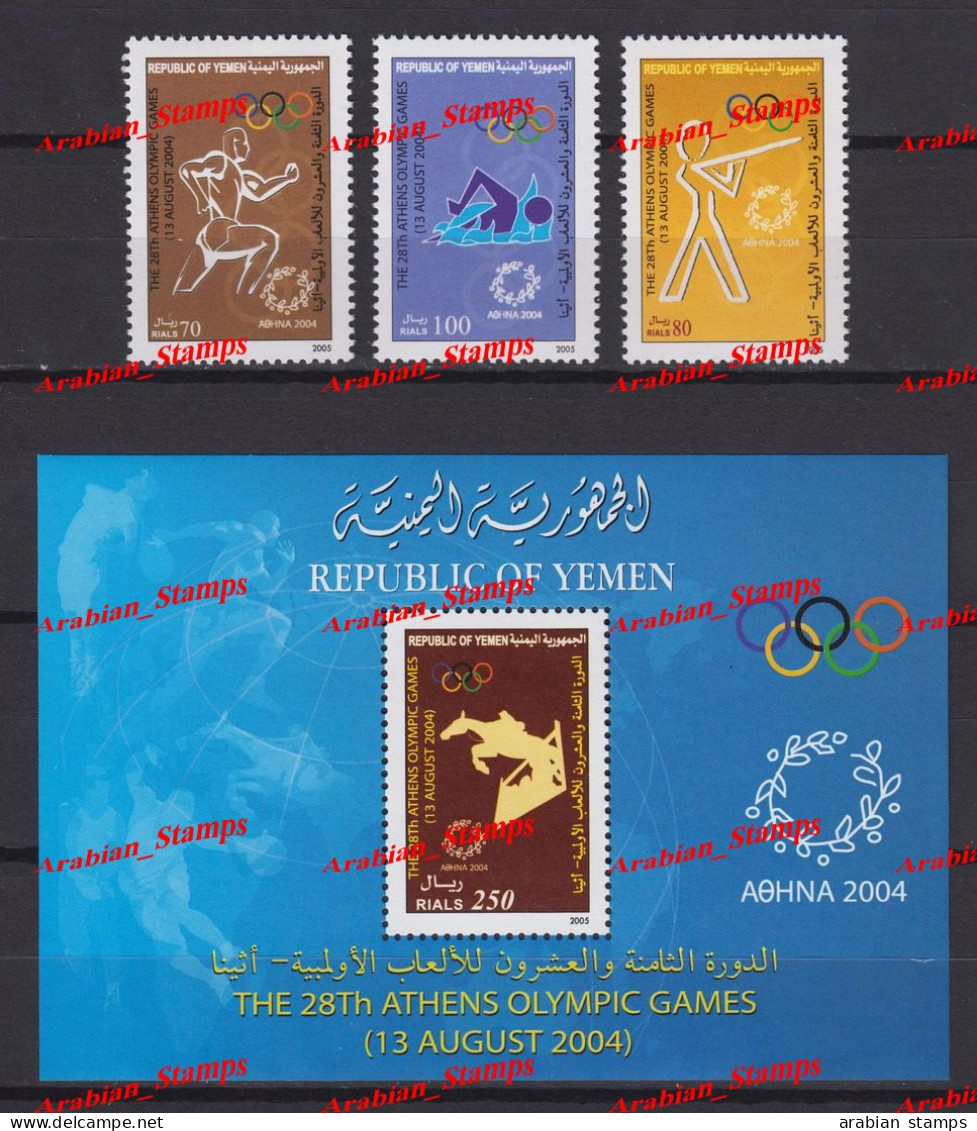 YEMEN 2004 MI 287-89 BL 40 ATHENS SUMMER OLYMPIC GAMES HORSES HORSE CHEVAUX CHEVAL CABALLOS CAVALLI PFERDE PAARDEN PFERD - Jemen