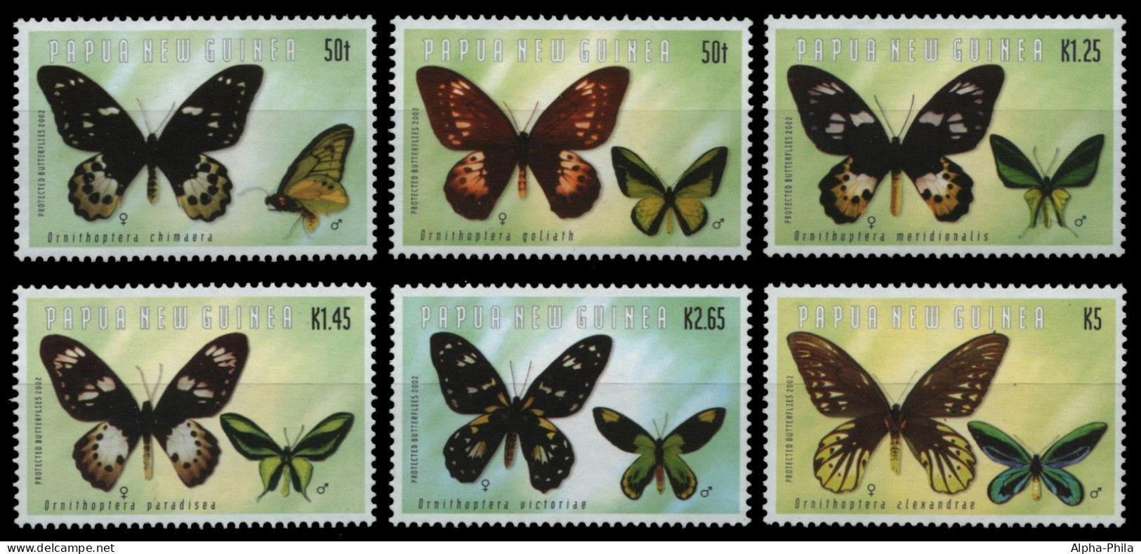 Papua-Neuguinea 2002 - Mi-Nr. 955-960 ** - MNH - Schmetterlinge / Butterflies - Papua-Neuguinea
