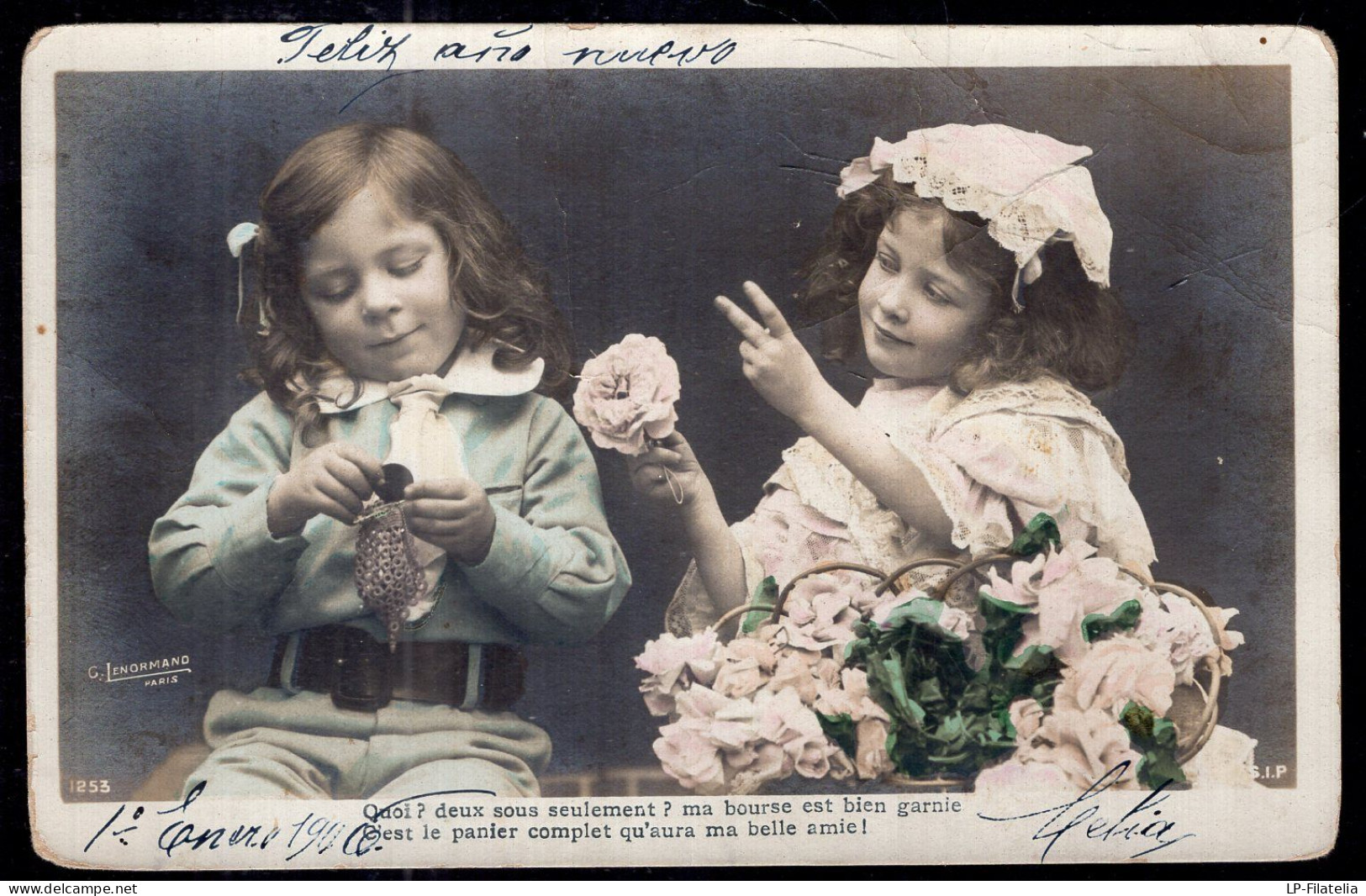 France - 1906 - Colorisé - Enfants - Garçon Et Fille Avec Des Fleurs - Ritratti