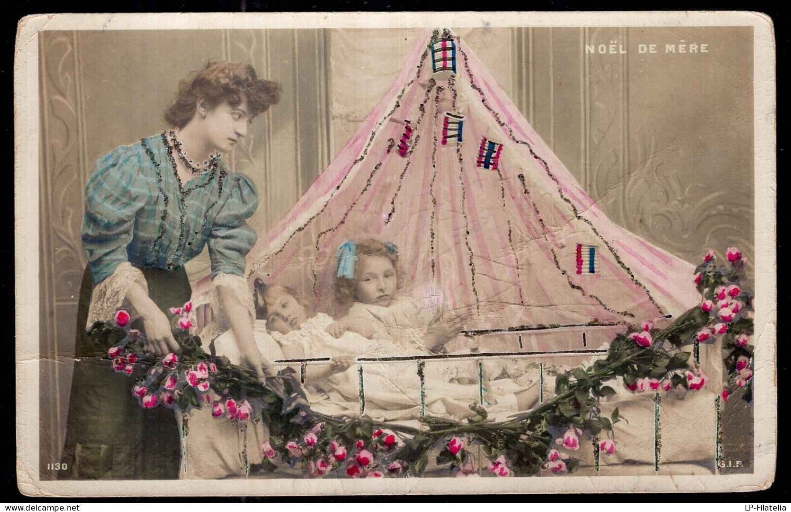 Postcard - Circa 1910 - Decorated - Woman With Children On A Crib - Ritratti