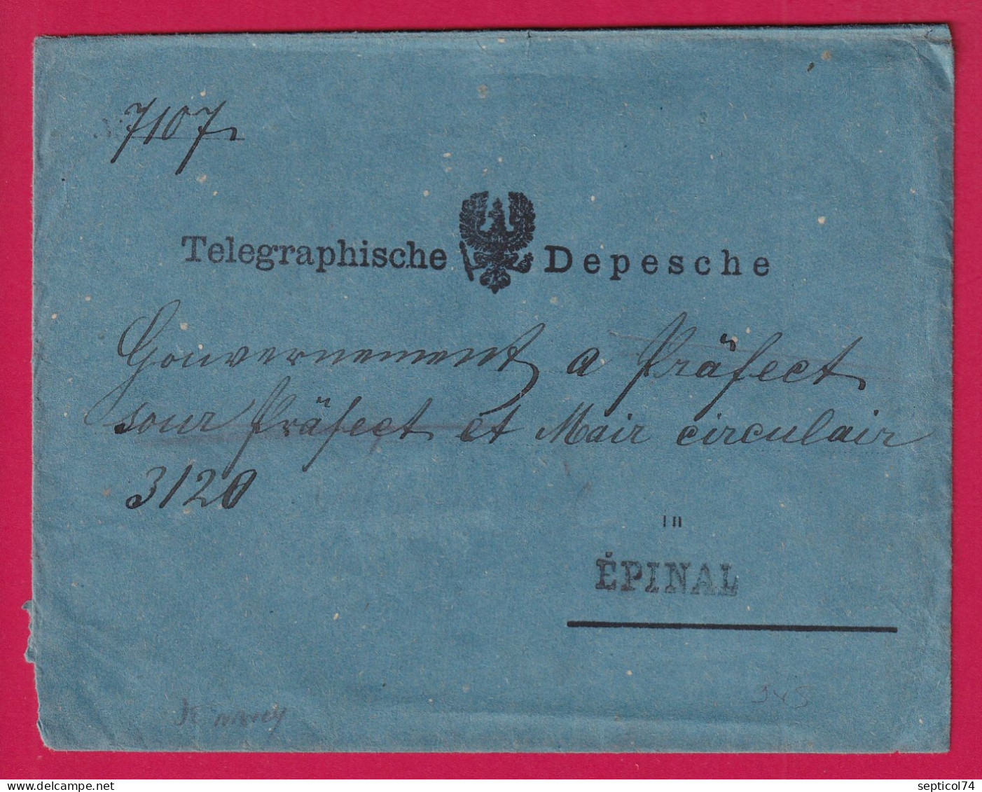 GUERRE 1870 RARE TELEGRAMME ARMEE PRUSSIENNE DE NANCY MEURTHE ET MOSELLE 13 MARS 1871 POUR EPINAL VOSGES SOUS PREFET - War 1870