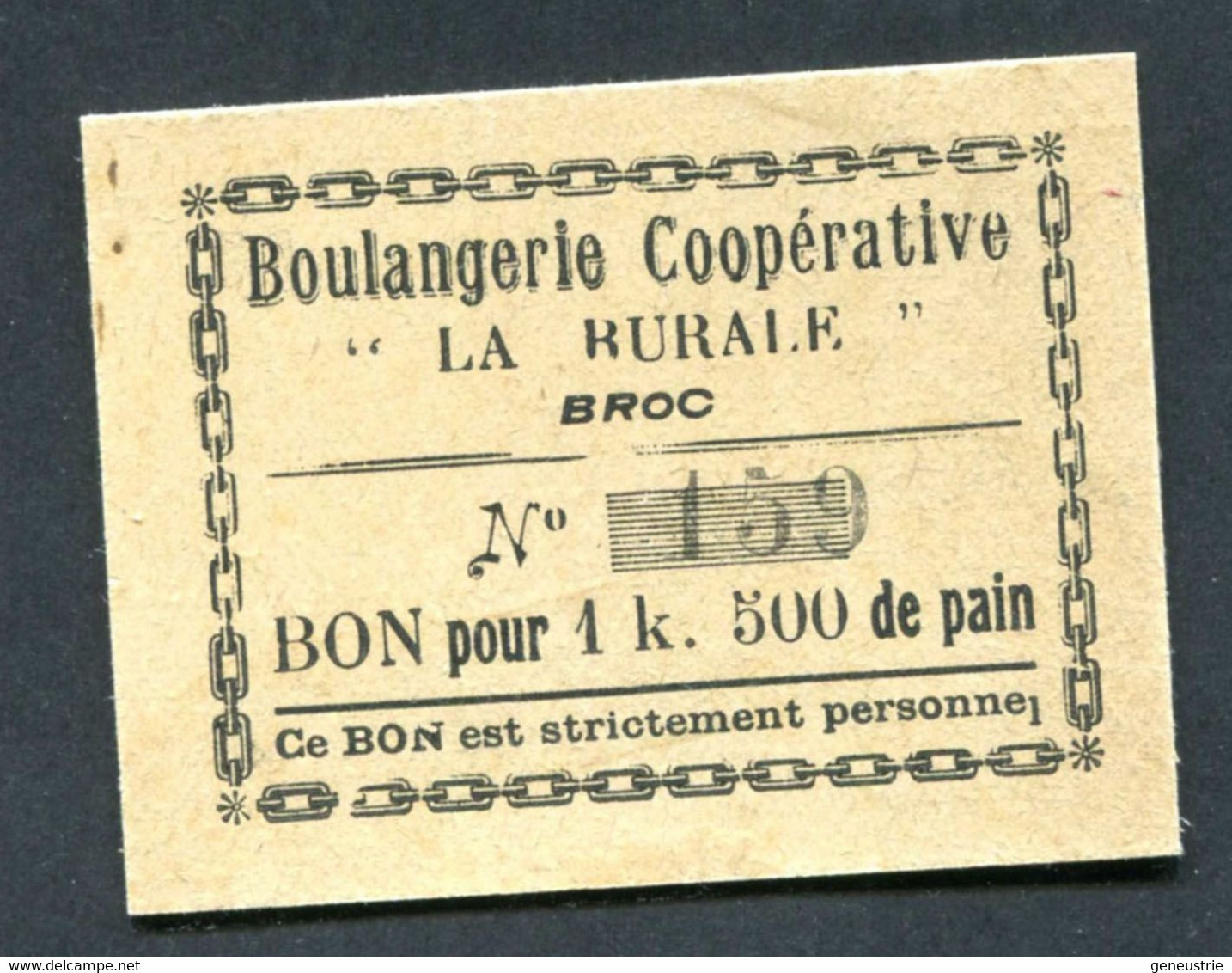 WW1 Jeton-carton De Nécessité "Boulangerie Coopérative La Rurale / Broc (Maine-et-Loire) Bon Pour 1k500 De Pain" WWI - Noodgeld