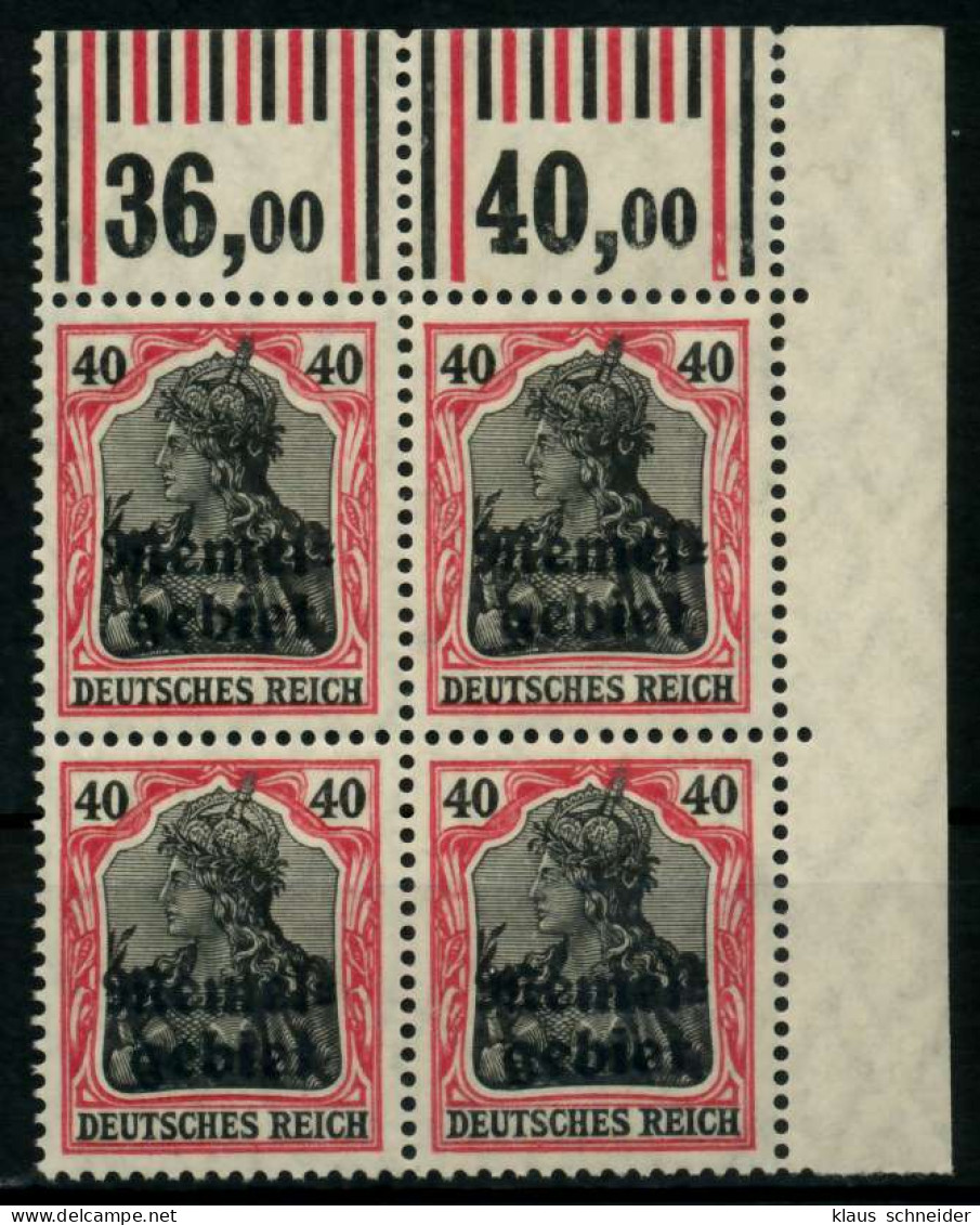 MEMEL 1920 GERMANIA Nr 6 WOR Postfrisch VIERERBLOCK ECK X6F4C86 - Memel (Klaipeda) 1923