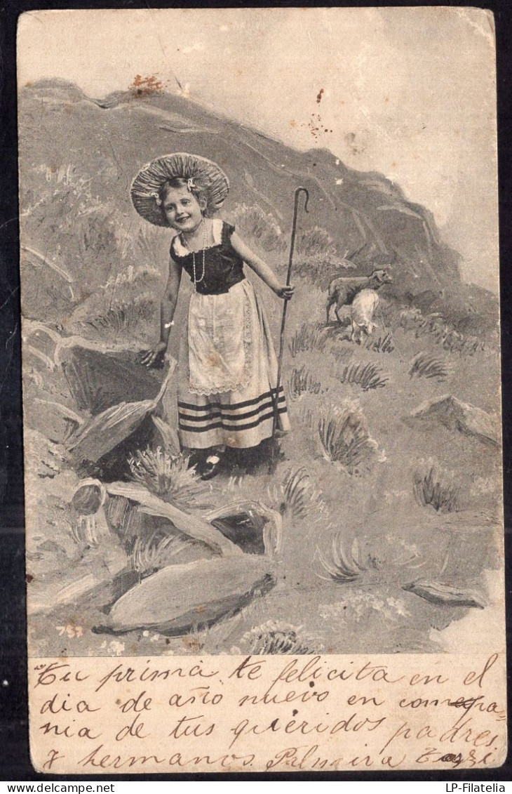 Postcard - Circa 1906 - Children - Little Girl Sheep Keeper - Children's Drawings