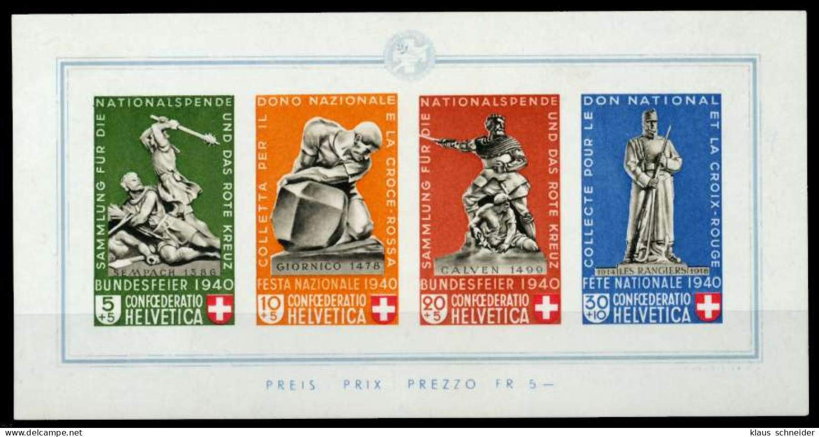 SCHWEIZ BLOCK KLEINBOGEN 1908-1944 Block 5 Postfrisch X73CEF6 - Bloques & Hojas