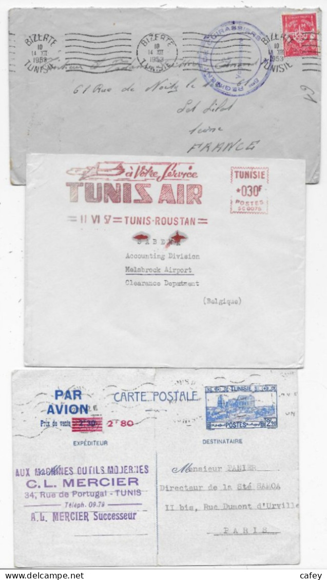 TUNISIE Carte Entier Postal Par Avion Surcharge 2F80 Joint 2 Pièces Dont FM Càd BIZERTE - Lettres & Documents