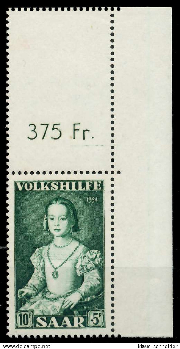 SAARLAND 1954 Nr 355L Postfrisch ECKE-ORE X79DF26 - Unused Stamps