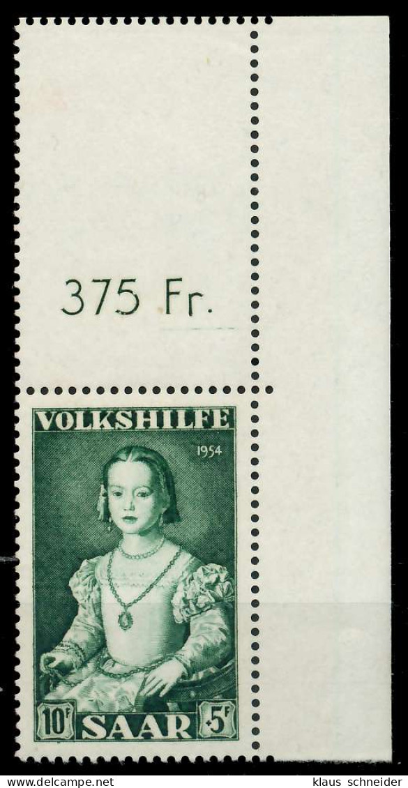 SAARLAND 1954 Nr 355L Postfrisch ECKE-ORE X79DF26 - Ungebraucht