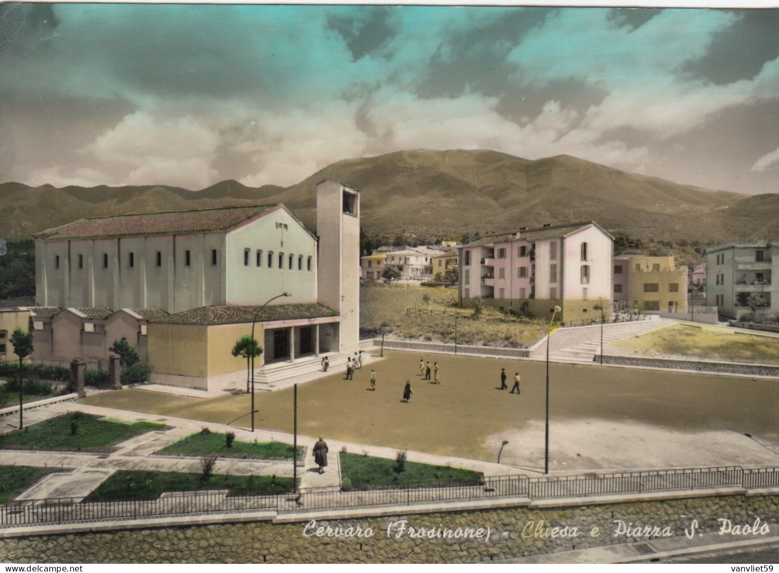 CERVARO-FROSINONE-CHIESA E PIAZZA SAN PAOLO CARTOLINA VERA FOTOGRAFIA- VIAGGIATA IL 24-8-1965 - Frosinone