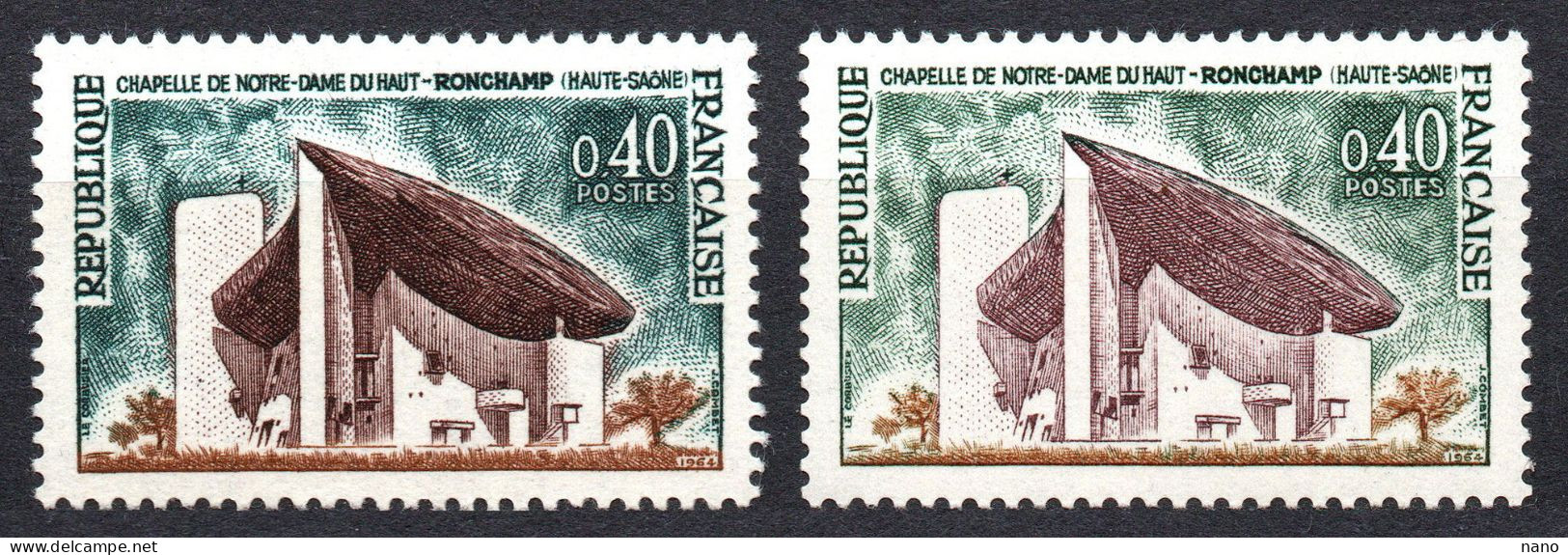 Y&T N°1435 + 1435b (n° Rouge Au Verso) - Chapelle De Notre Dame Du Haut à Ronchamp - 40 C. - Année 1965 - Neuf ** - Nuevos