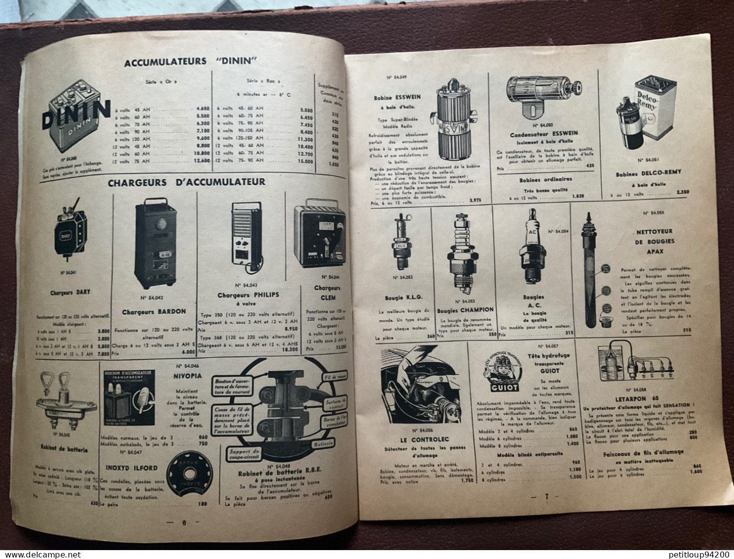 DOCUMENT COMMERCIAL Catalogue  GAUBERT-AUTO  Paris  ANNÉE 1954 - Auto's