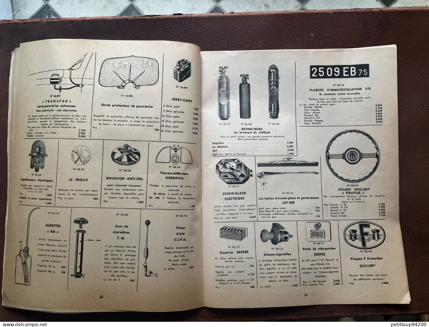 DOCUMENT COMMERCIAL Catalogue  GAUBERT-AUTO  Paris  ANNÉE 1954