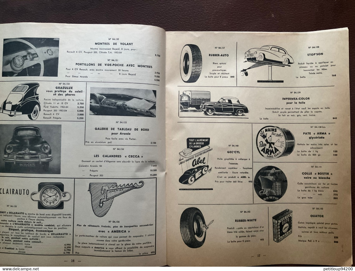 DOCUMENT COMMERCIAL Catalogue  GAUBERT-AUTO  Paris  ANNÉE 1954