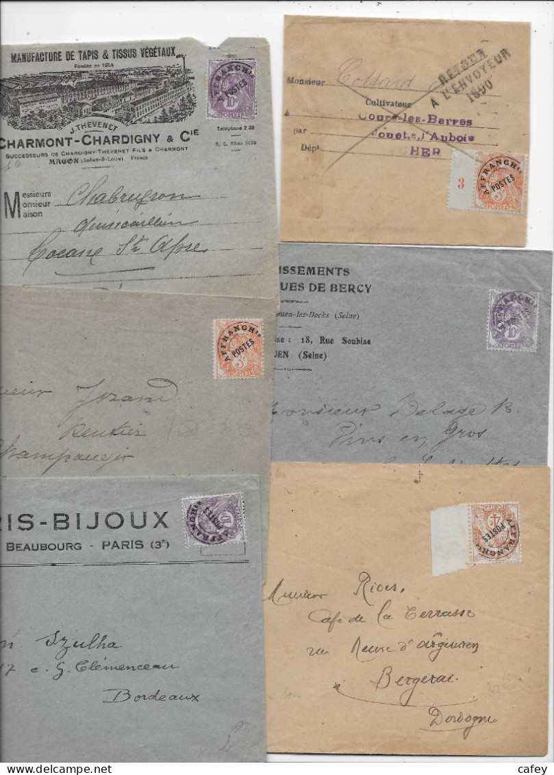 FRANCE Timbres Préoblitérés Sur Lettre Dispersion Collection 6 Lettres  Type BLANC Dont 1 Illustrée - 1893-1947