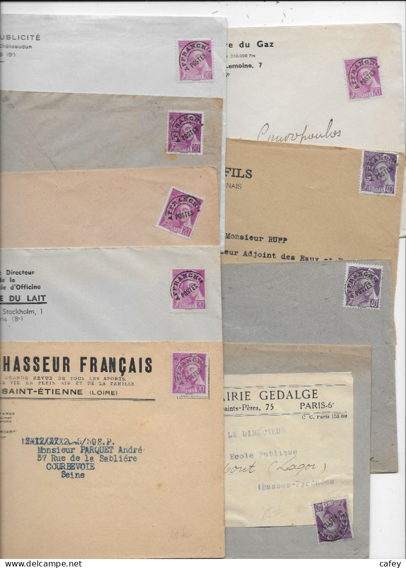 FRANCE Timbres Préoblitérés Sur Lettre Dispersion Collection 9 Lettres  Type MERCURE - 1953-1960