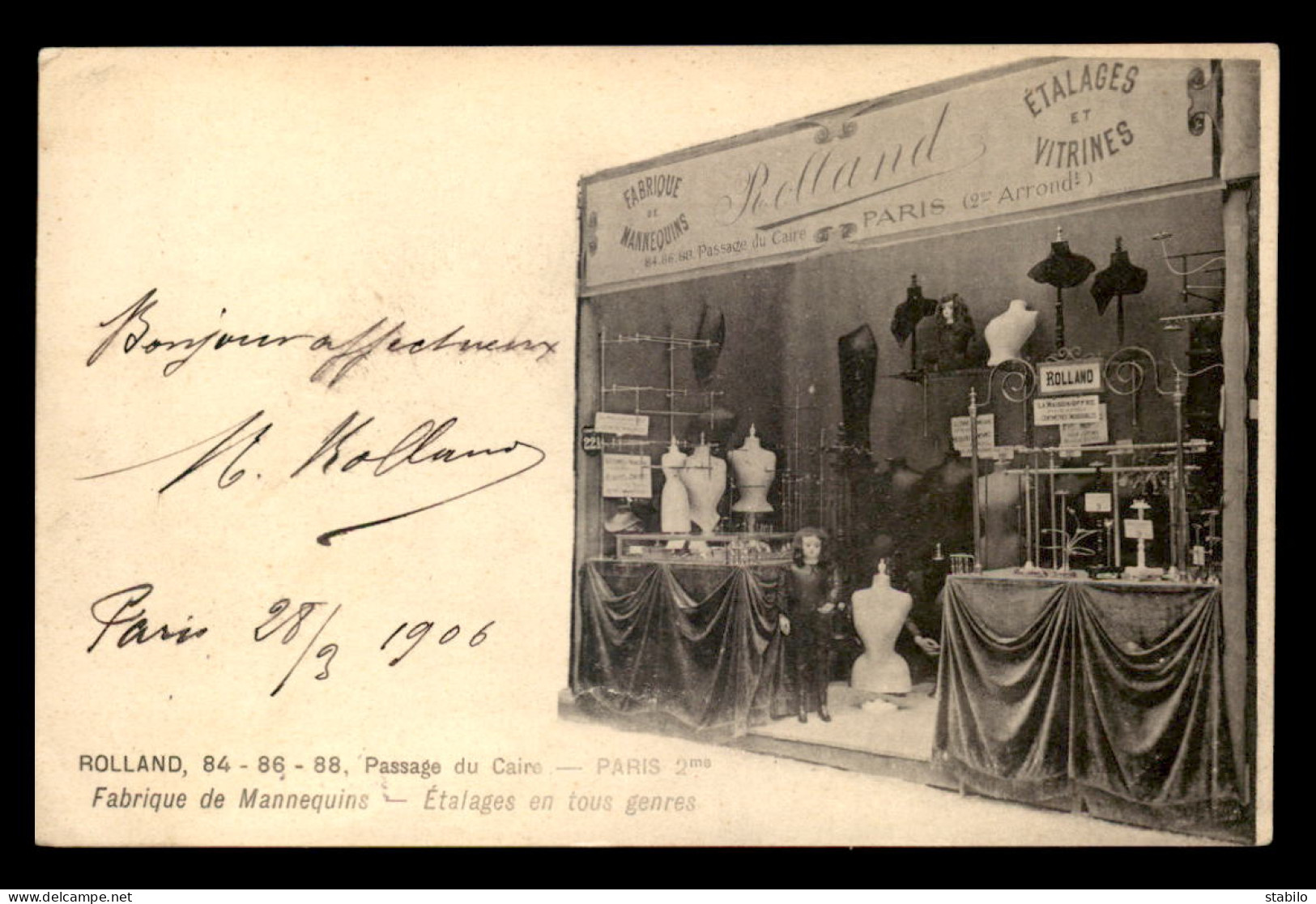 75 - PARIS 2EME - MAGASIN "ROLLAND" PASSAGE DU CAIRE - FABRIQUE DE MANNEQUINS - District 02