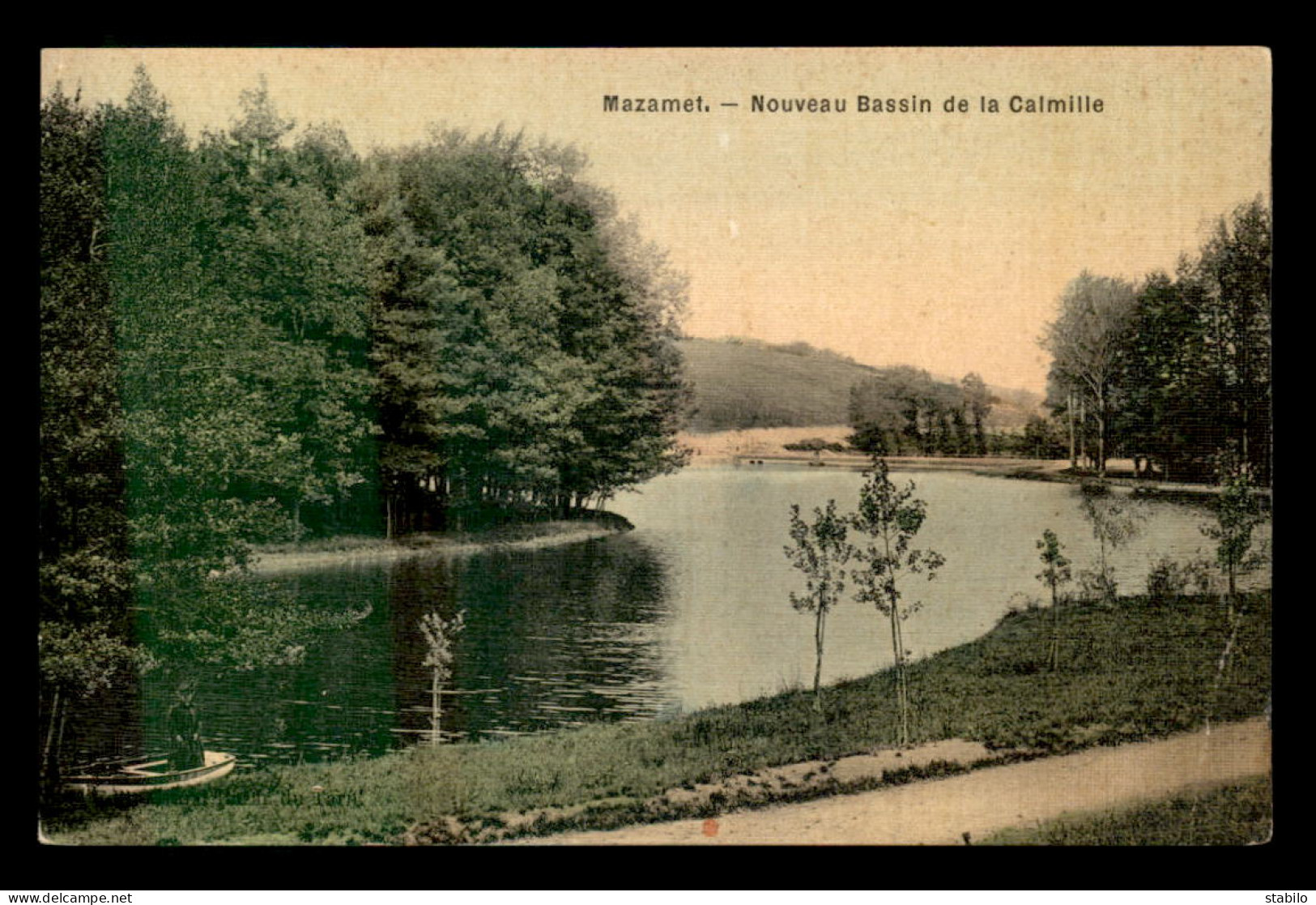 81 - MAZAMET - NOUVEAU BASSIN DE LA CALMILLE - CARTE ANCIENNE TOILEE ET COLORISEE - Mazamet