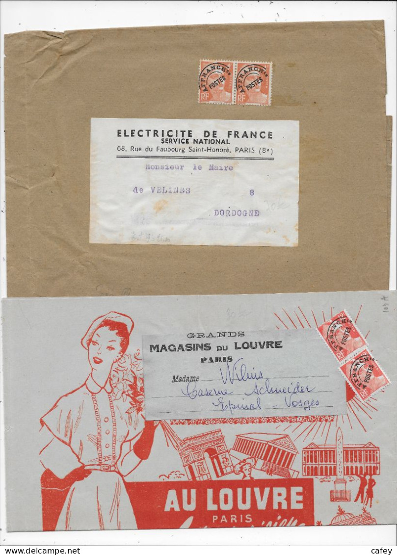 FRANCE Timbres Préoblitérés Sur Lettre Dispersion Collection 12 Lettres  Type GANDON  Dont 2 Paires - 1953-1960