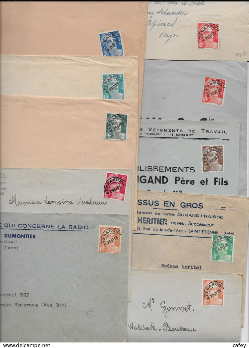 FRANCE Timbres Préoblitérés Sur Lettre Dispersion Collection 12 Lettres  Type GANDON  Dont 2 Paires - 1953-1960