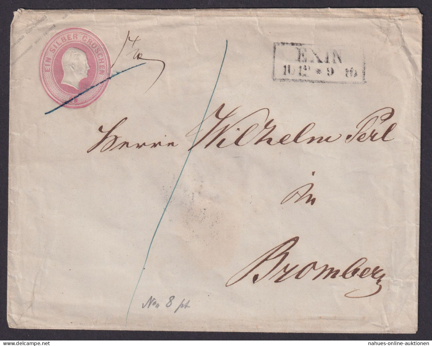 Altdeutschland Preussen Brief Ganzsache 1 Sgr. R" EXIN Posen Nach Bromberg - Postwaardestukken