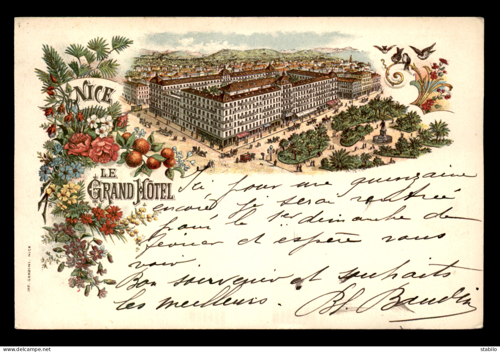 06 - NICE - LE GRAND HOTEL - CARTE ILLUSTREE STYLE GRUSS AUS - Pubs, Hotels And Restaurants