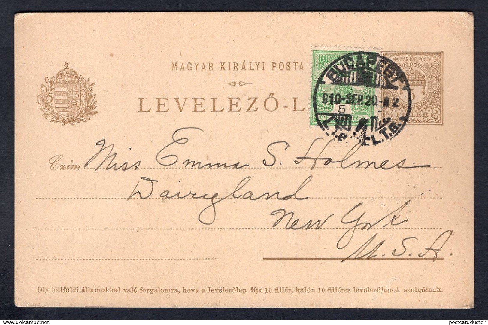 HUNGARY 1910 Uprated Postal Card To USA (p1470) - Storia Postale