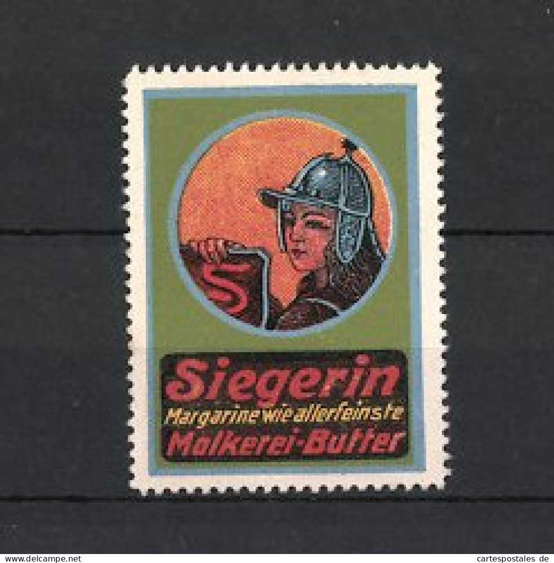 Reklamemarke Siegerin Margarine & Molkerei-Butter, Kriegerin Mit Helm & Schild  - Erinnophilie