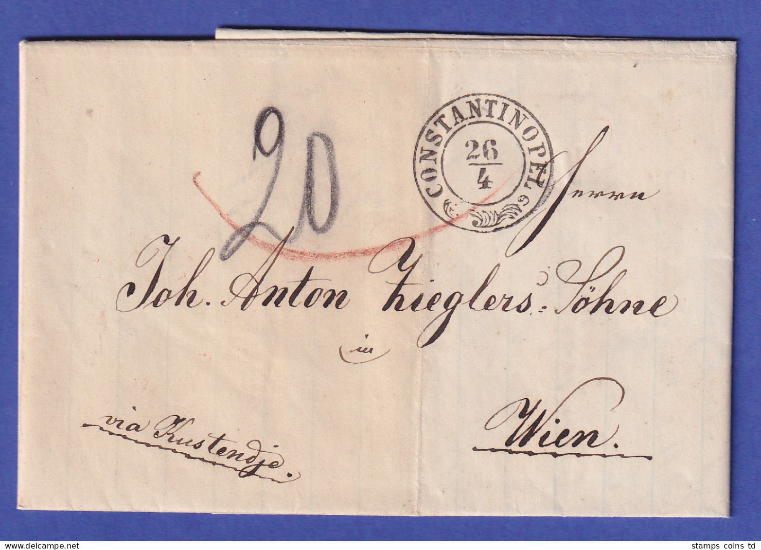 Österreich Levante Unfrankierter Nachtaxierter Brief O CONSTANTINOPEL 1867 - Oriente Austriaco