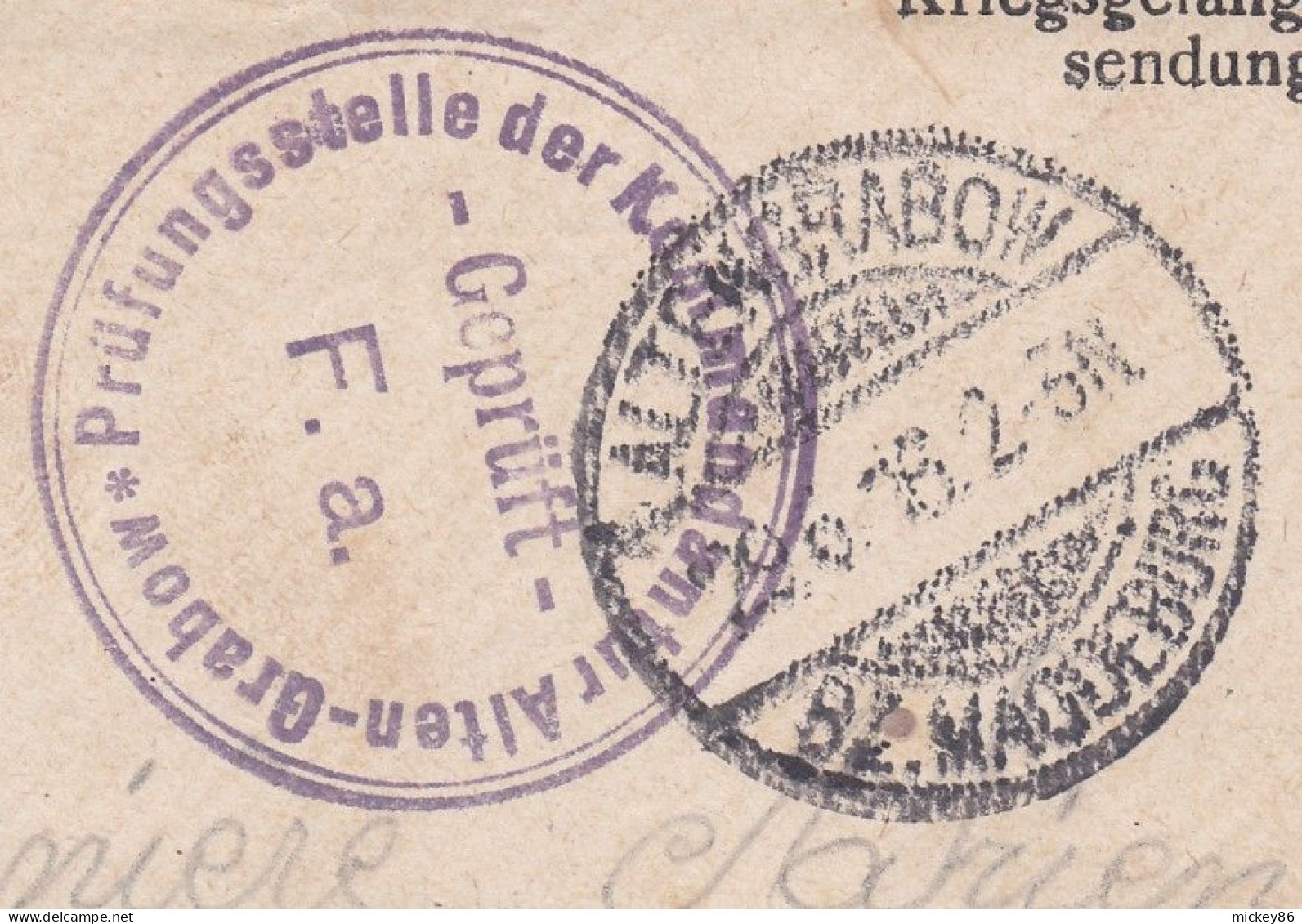 Militaria-1915-lettre Censurée De ALTENGRABOW Pour LARROQUE D'OLMES-09, Cachets, --prisonnier Rescanière- - Militares