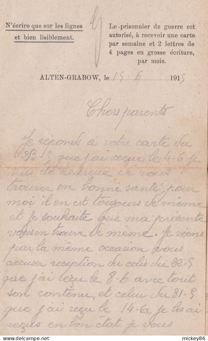 Militaria-1915-lettre Censurée De ALTENGRABOW Pour LARROQUE D'OLMES-09, Cachets, --prisonnier Rescanière- - Militares