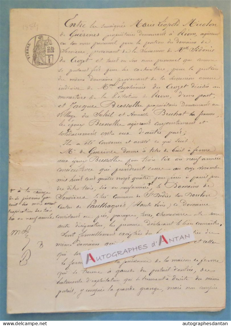 ● Acte 1884 Micolon De Guérines à Riom - Domaine De Servieres Saint Didier Sur Doulon - Du Crozet Bressolles Bruhat - Manuskripte