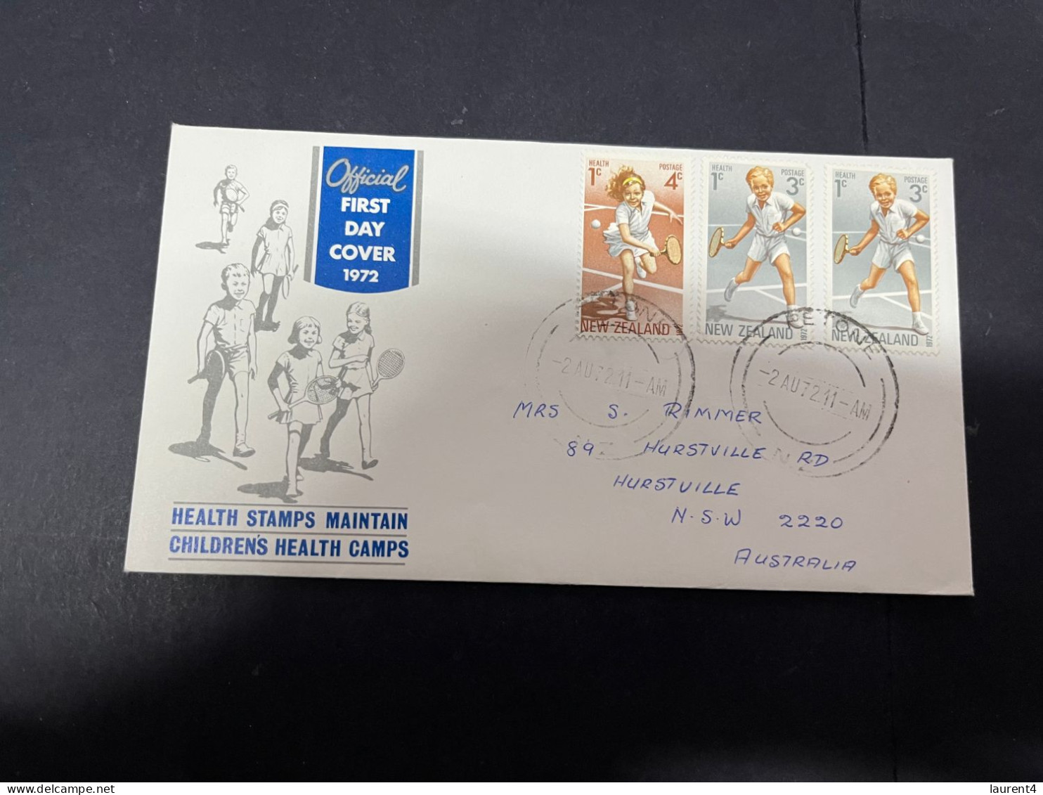 23-4-2024 (2 Z 49) FDC - New Zealand - Posted To Australia 1972 - Health Stamps (Tennis) - FDC