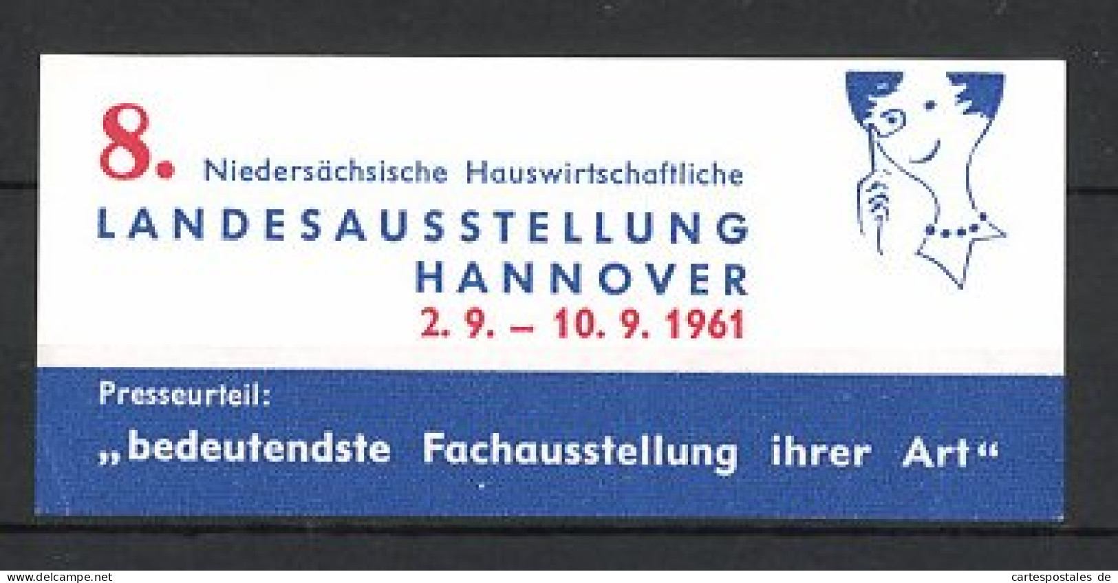 Reklamemarke Hannover, 8. Niedersächsische Hauswirtschaftliche Landesausstellung 1961, Frau  - Erinnophilie