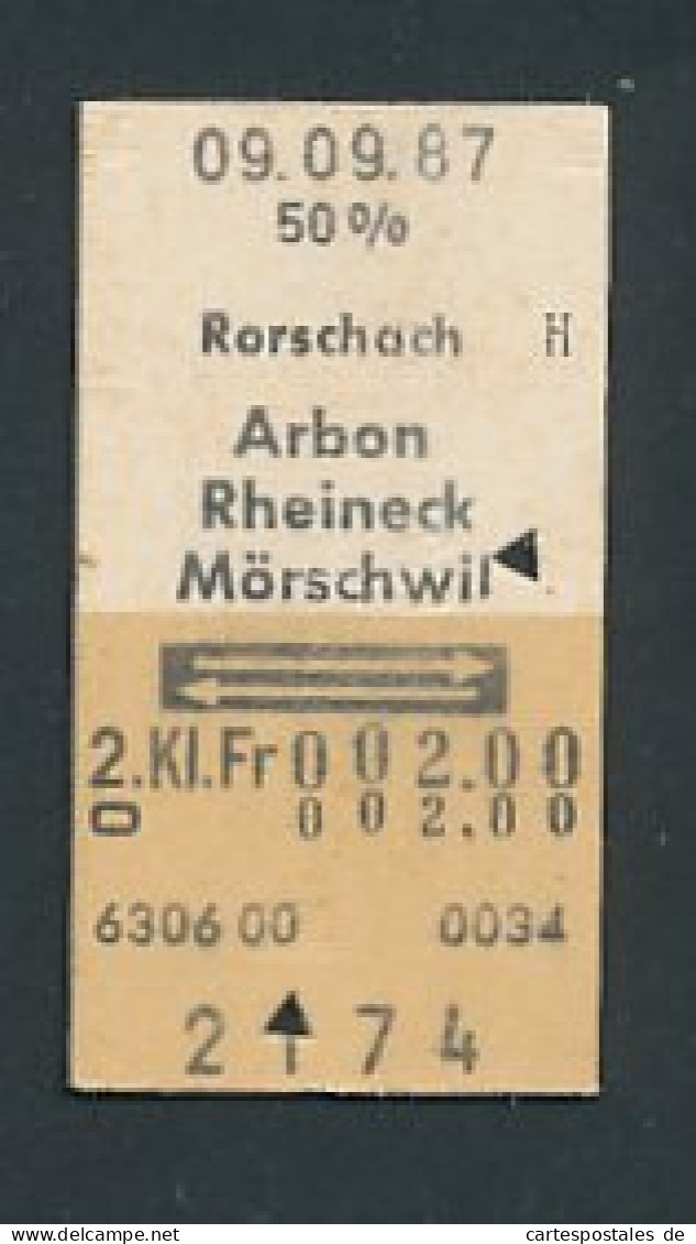 Fahrkarte Rorschach - Arbon - Rheinbeck - Mörschwil, 2. Klasse  - Other & Unclassified