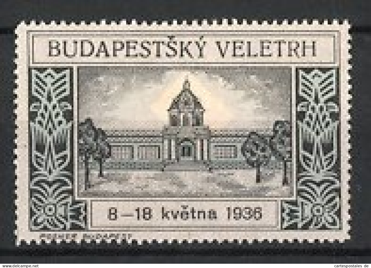 Reklamemarke Budapest, Budapestsky Veletrh 1936, Ausstellungsgebäude  - Erinnophilie