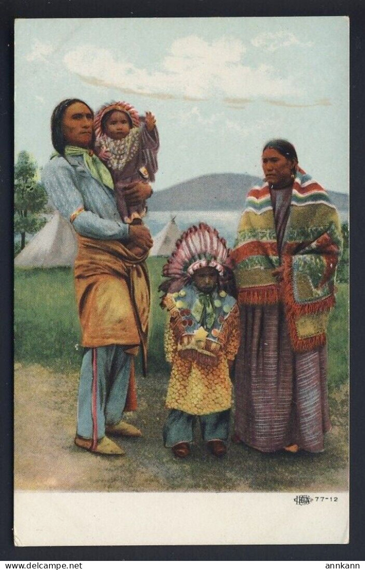 Native American Family Husband, Baby, Little Boy Headdress, Mother - Native Americans