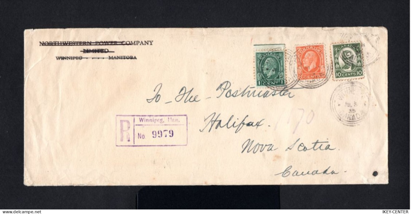 S1260-CANADA-REGISTERED COVER WINNIPEG To HALIFAX 1935.WWII.busta.Enveloppe RECOMMANDE.BRIEF. - Briefe U. Dokumente