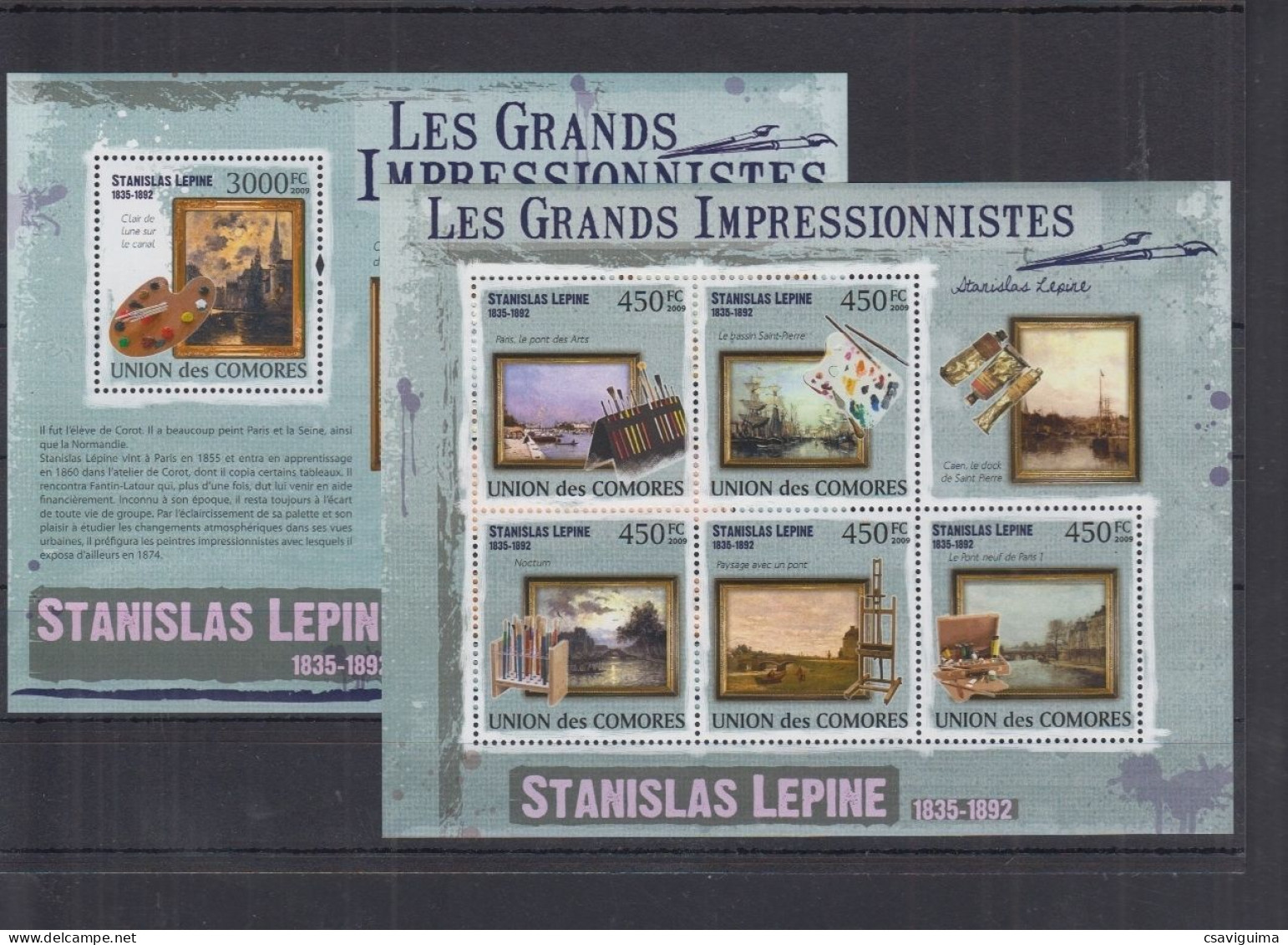 Comores - 2009 - Art: Stanislas Lepine - Yv 1821/25 + Bf 233 - Impressionismo