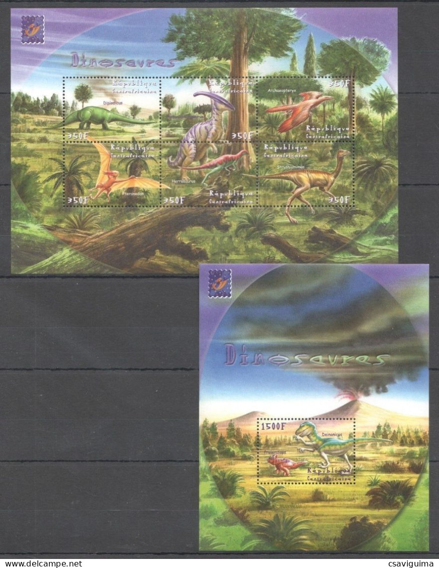 Central Africa Rep. (Centrafricaine) - 2001 - Dinosauros - Yv 1784DK/DQ + Bf 196 - Prehistorics