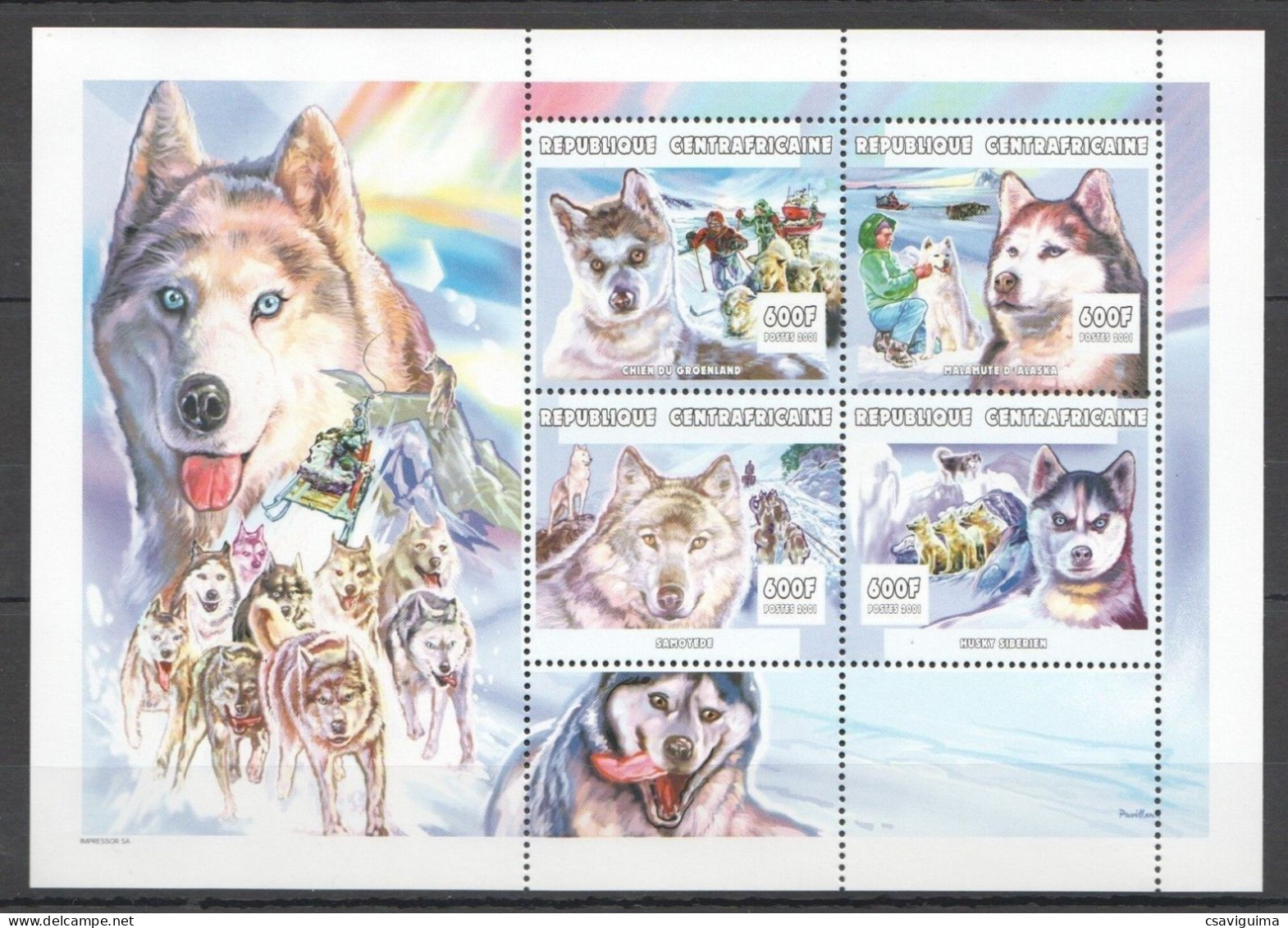 Central Africa Rep. (Centrafricaine) - 2001 - Dogs - Yv 1781/84 - Hunde