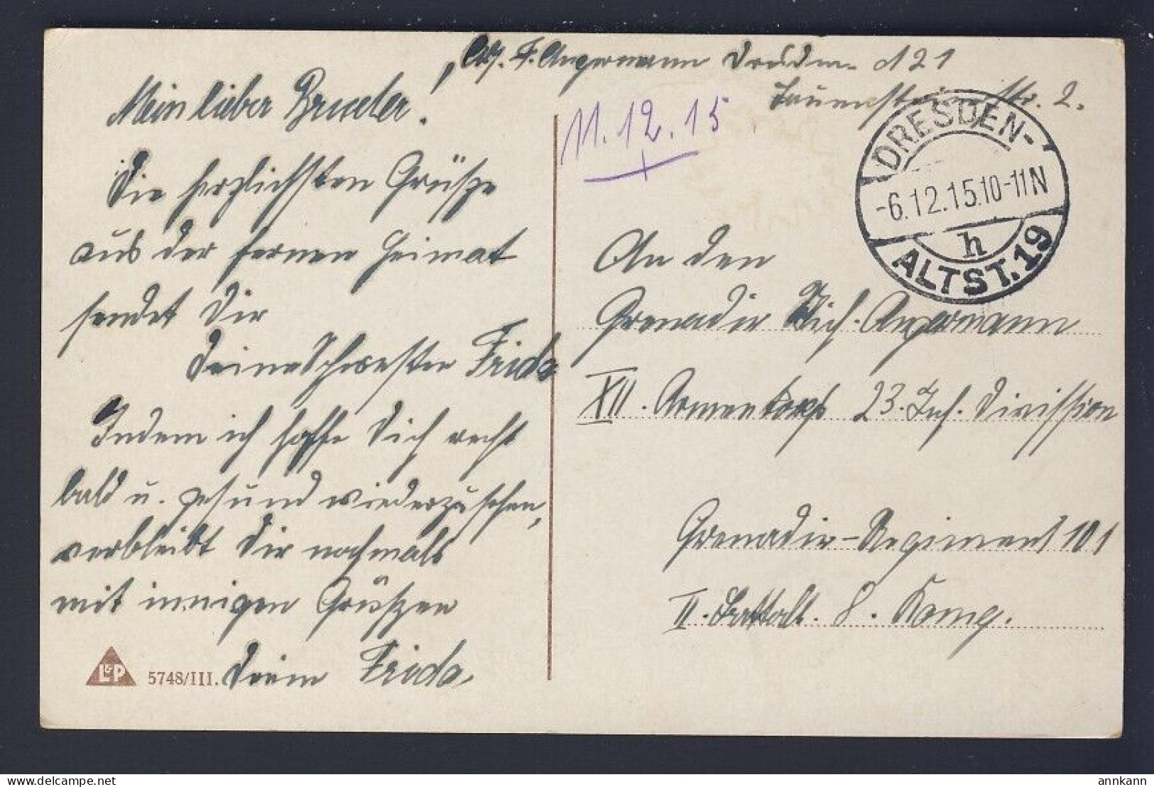 German Postal Carrier - Posted: Dresden Altst.19 1915 - POSTAL HISTORY Postcard - Briefmarken (Abbildungen)