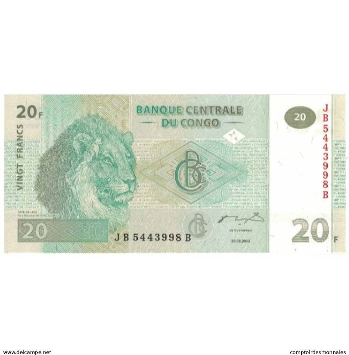 Billet, Congo Republic, 20 Francs, 2003, 2003-06-30, NEUF - República Del Congo (Congo Brazzaville)