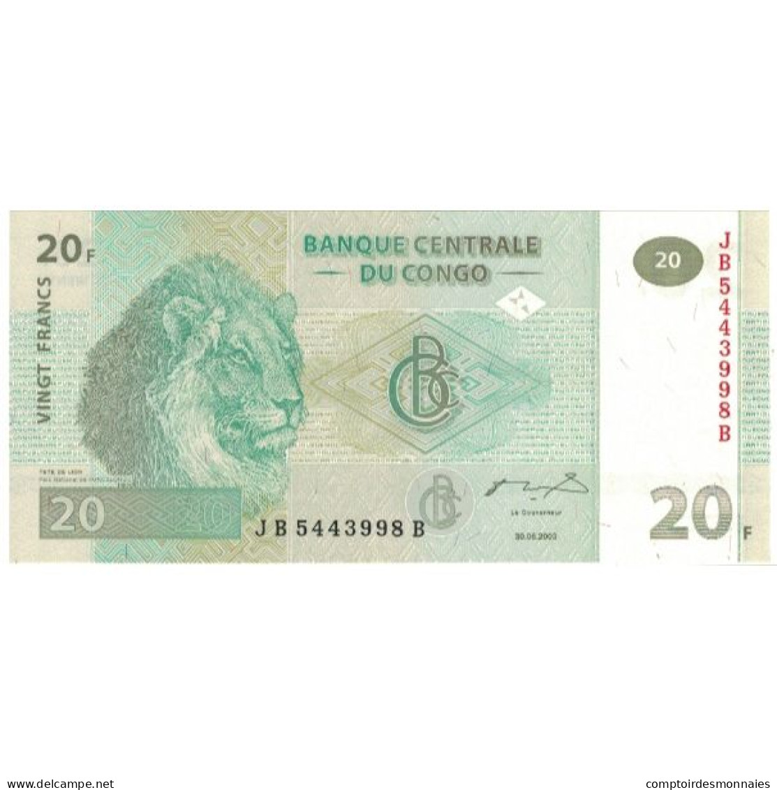 Billet, Congo Republic, 20 Francs, 2003, 2003-06-30, NEUF - Republiek Congo (Congo-Brazzaville)