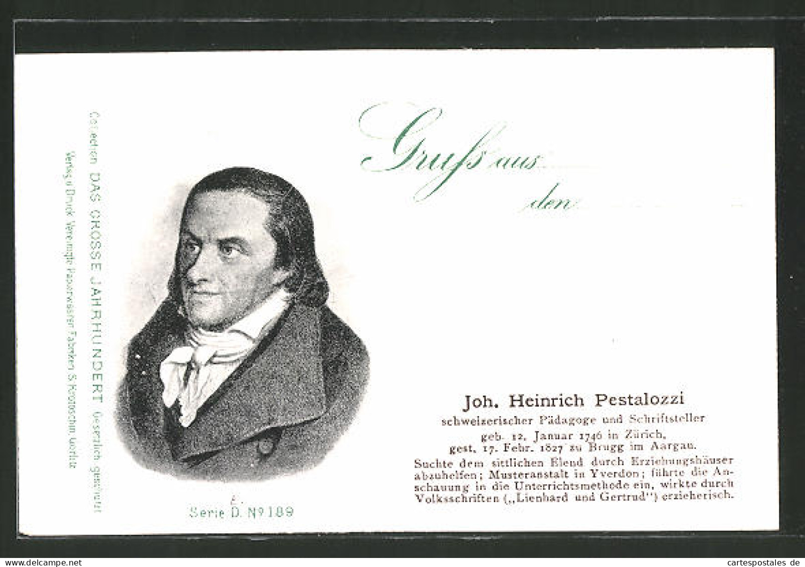 AK Johann Heinrich Pestalozzi, Schweizerischer Pädagoge Und Schriftsteller  - Writers