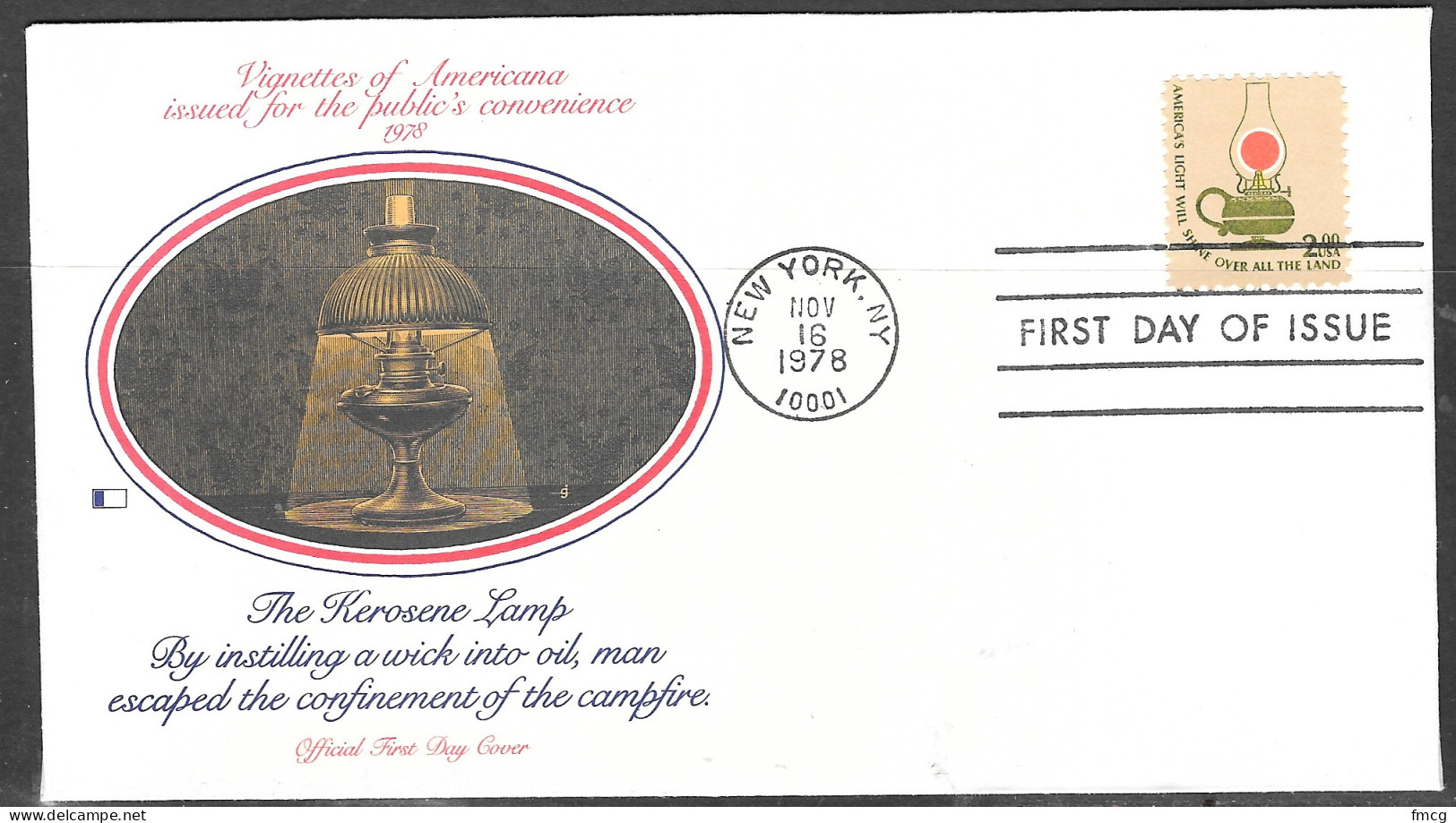 1979 FDC Americana Series, $2 Kerosene Lamp, Fleetwood Cachet - 1971-1980