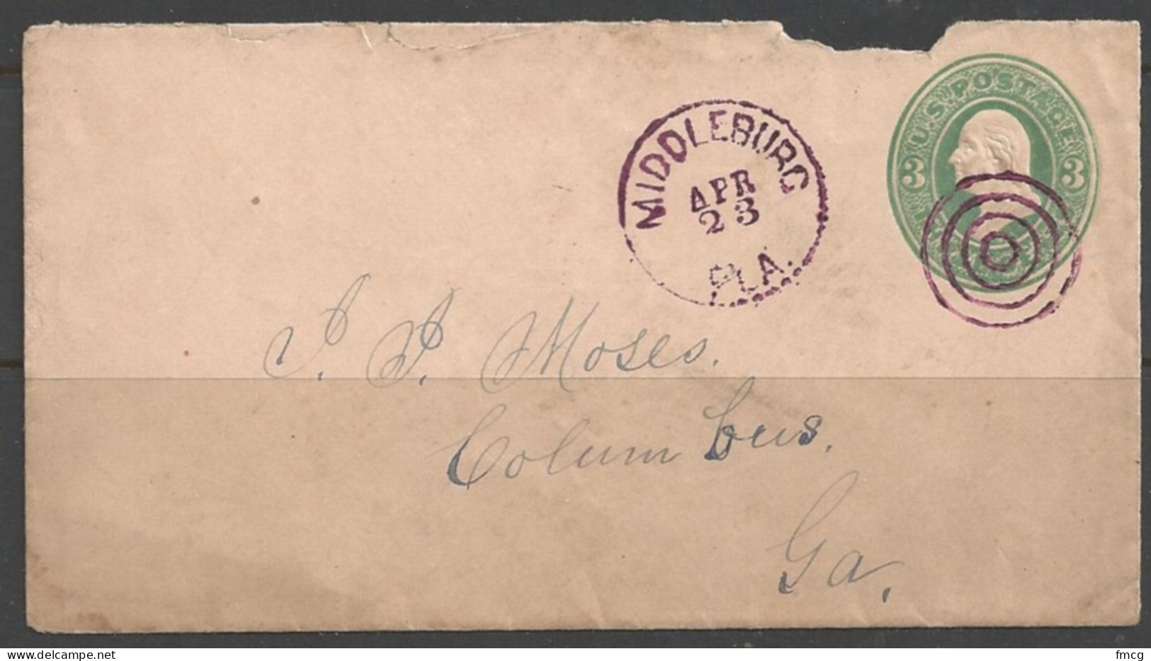 1897 2c Envelope, Middleburg, FL (Apr23) To Columbus GA - Covers & Documents