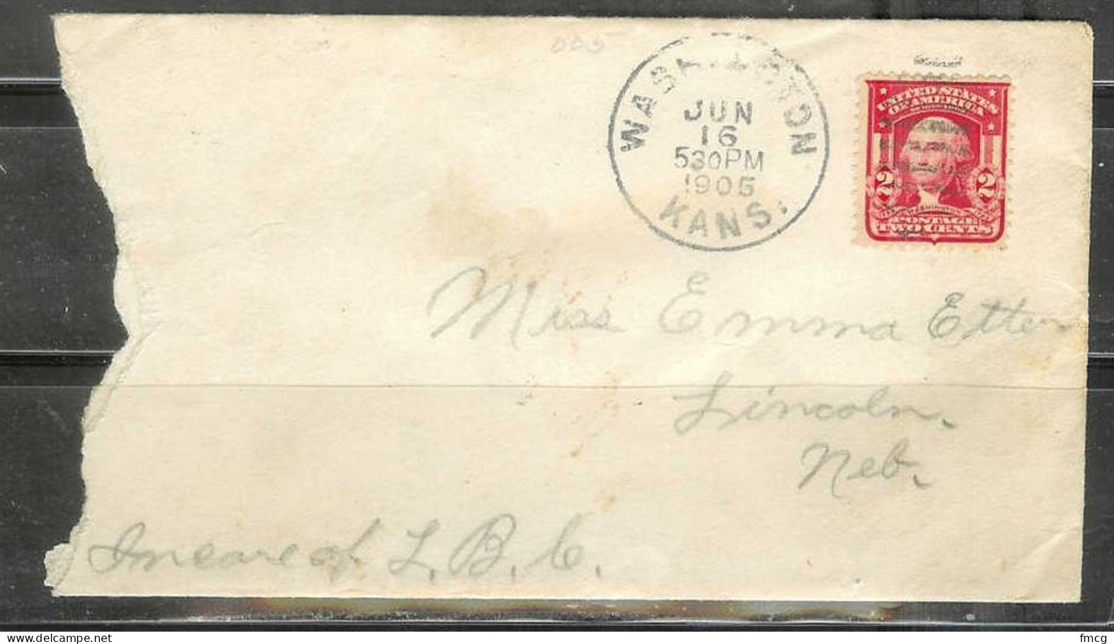 1905 Washington Kansas Jun 16, 2 Cent Washington Stamp - Brieven En Documenten
