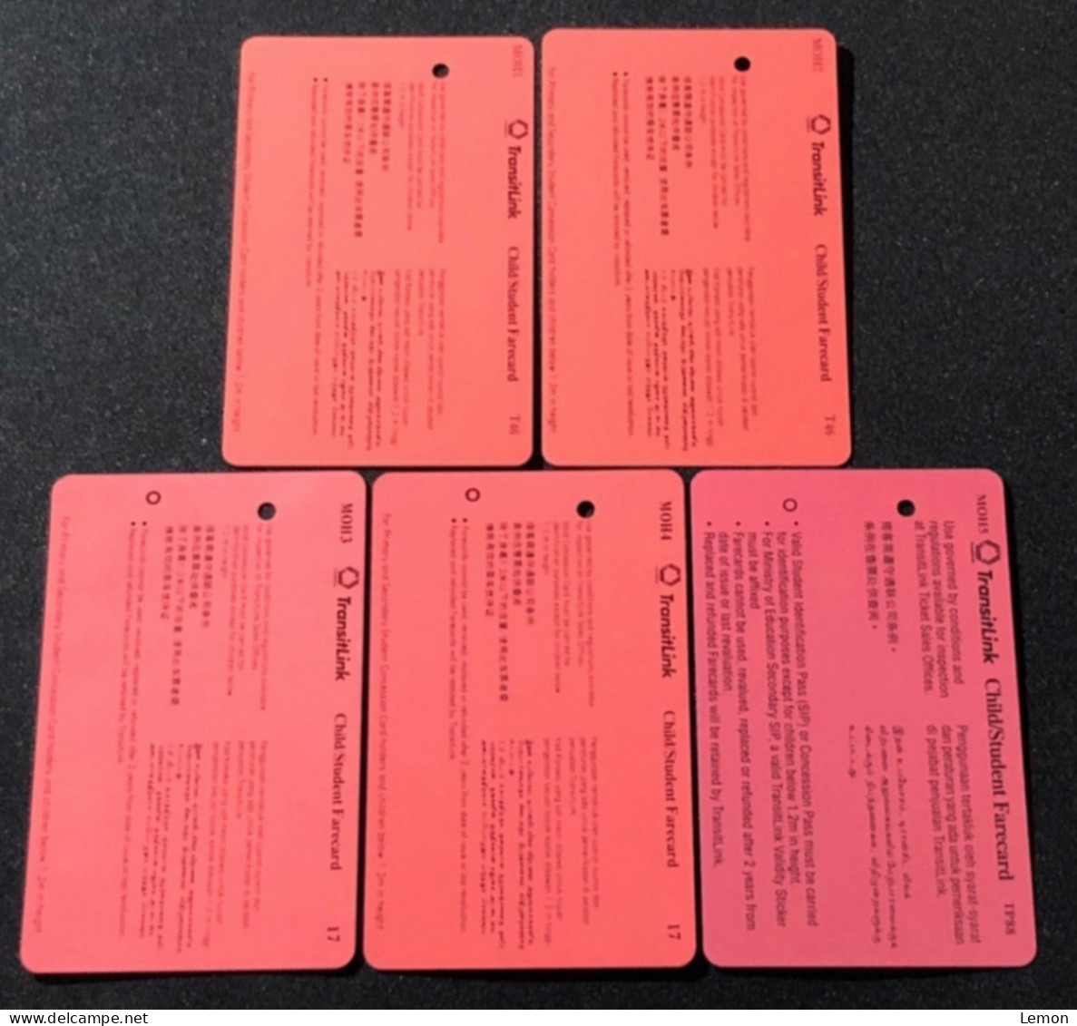 Singapore SMRT TransitLink Metro Train Subway Ticket Card, Stop Smoking, Set Of 5 Used Cards - Singapore
